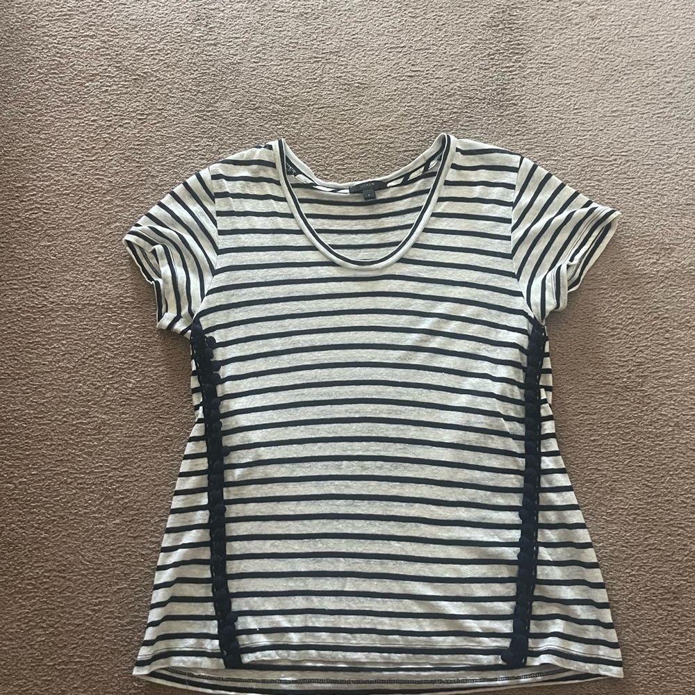 J. Crew Striped Navy and White Linen Top